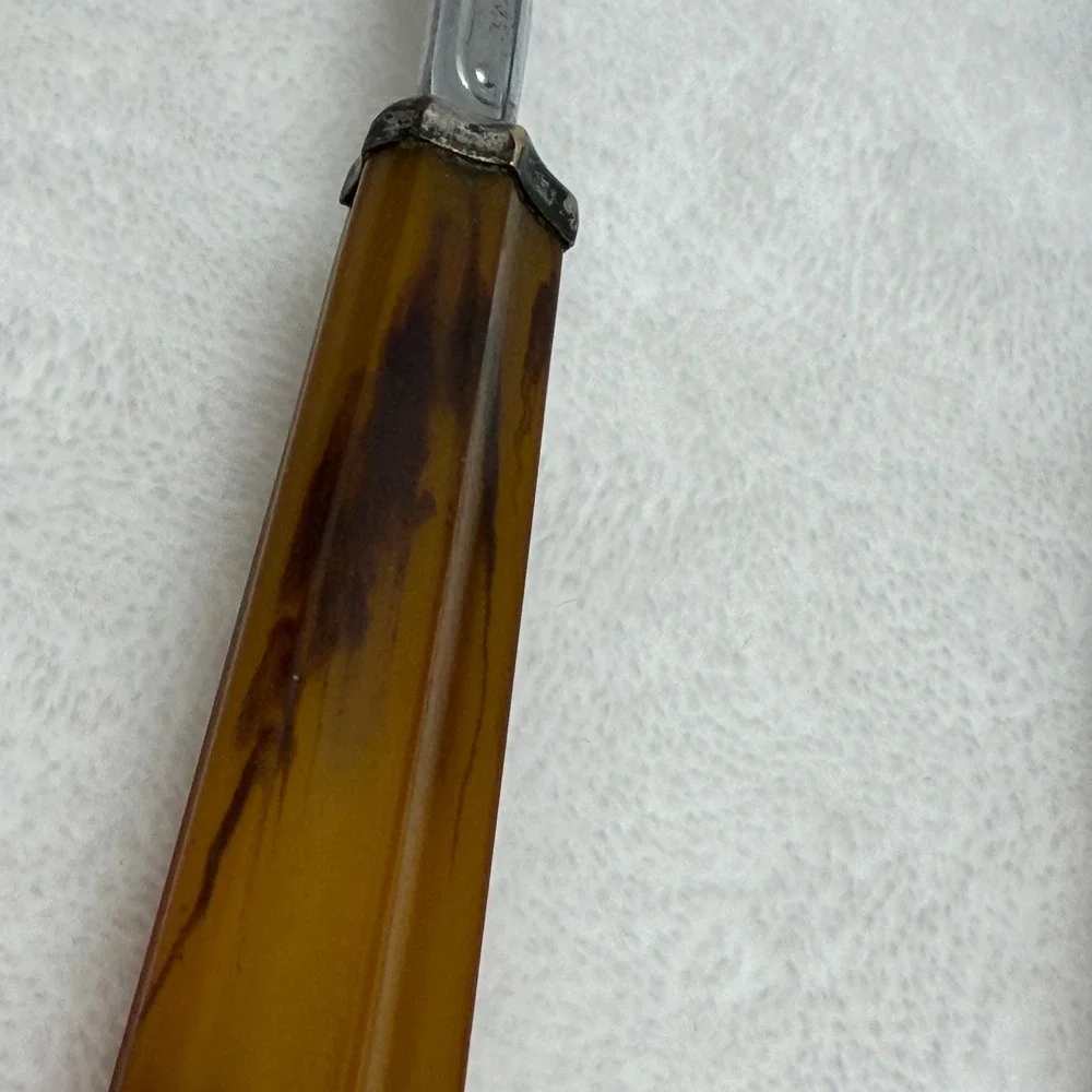 VTG Butterscotch Amber Marbled‎ Salad Serving Set Fork and Spoon MCM Retro Farm